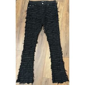 Guapi Pants Mens 34 X 38 Black Distressed Shredded Textured Streetwear Unique